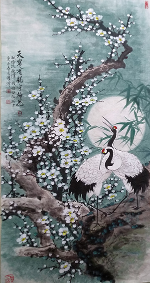 侯跃清作品3《天寒有鹤守梅花》四尺整张 2020年